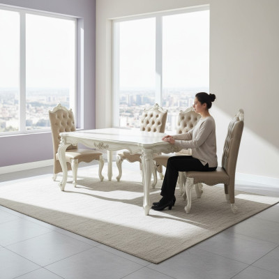 Ensemble de salle à manger Baroque-Rococo Table à manger x6 chaises en cuir Chesterfield