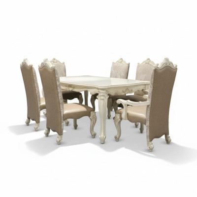 Ensemble de salle à manger Baroque-Rococo Table à manger x6 chaises en cuir Chesterfield