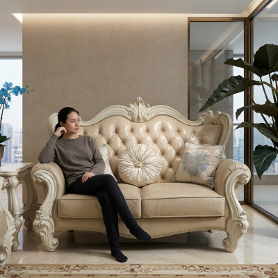 Canapé 2 places de luxe en cuir de canapé rembourré Chesterfield Suite Baroque