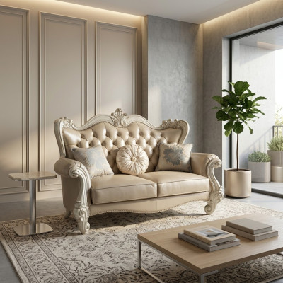 Canapé 2 places de luxe en cuir de canapé rembourré Chesterfield Suite Baroque