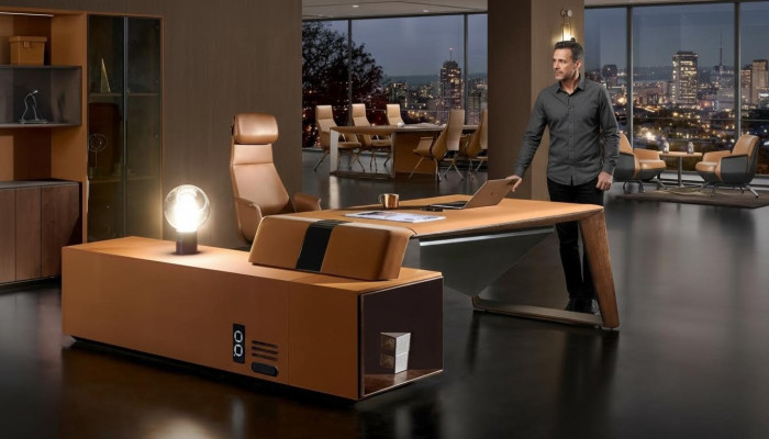 Designer Büro Arbeitszimmer Set Sessel Eckschreibtisch Komplettset   Translation: Ensemble de bureau design pour salle de travail comprenant un fauteuil, un bureau d'angle et un ensemble complet.