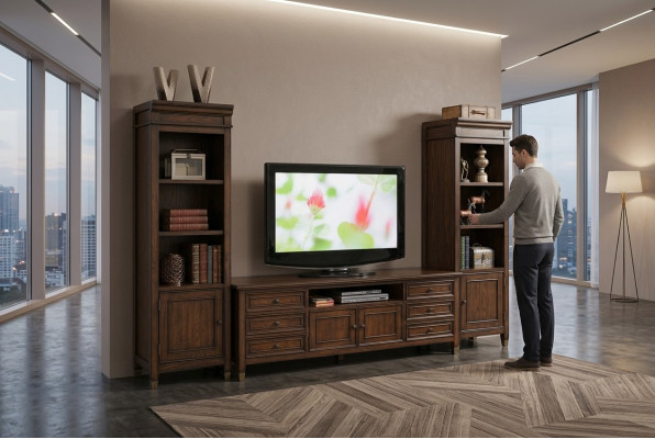 Vitrine murale classique, buffet, meuble TV, étagère murale, armoire, 3 pièces.