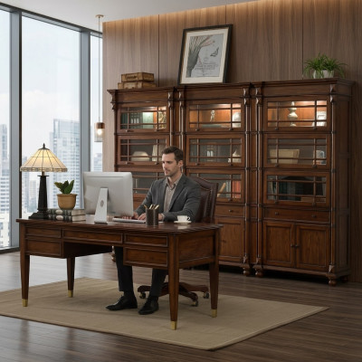 Ensemble de bureau - Suite de bureau - Bureau - Chaise de chef - Fauteuil - Armoire - Mobilier neuf 5 pièces.