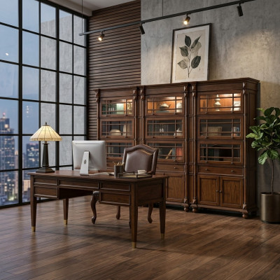 Ensemble de bureau - Suite de bureau - Bureau - Chaise de chef - Fauteuil - Armoire - Mobilier neuf 5 pièces.