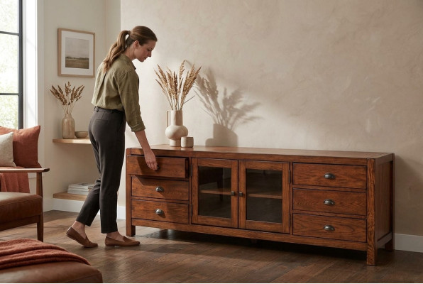 Meuble TV Buffet Armoire Commode Bois Buffet Bas Étagère 196cm Salon