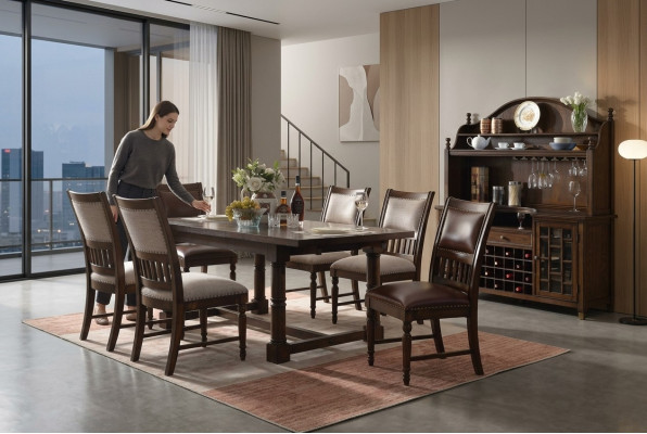Set de salle à manger Table à manger 6 Chaises Buffet Tables en bois Groupe de design 9 pièces