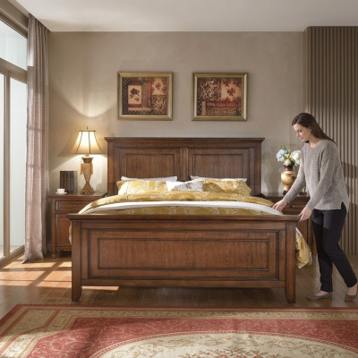 Conception de lit Lits de luxe pour hôtel Chambre de sommeil Double Bois Nouvelle maison de campagne
