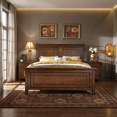 Conception de lit Lits de luxe pour hôtel Chambre de sommeil Double Bois Nouvelle maison de campagne