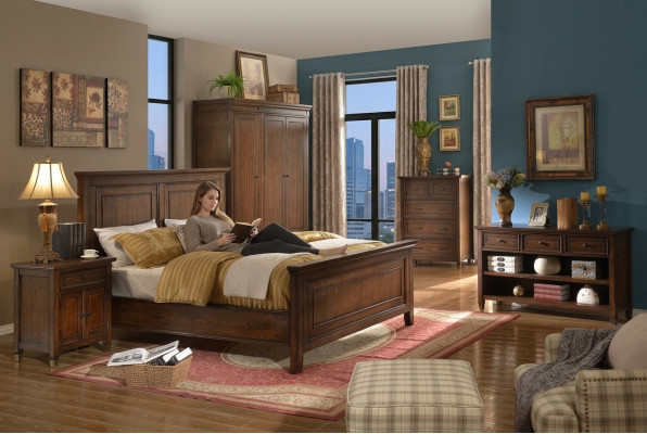 Lit Table de chevet Armoire 7 pièces Ensemble de chambre à coucher de luxe Lits Ensembles