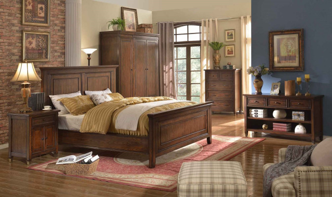 Lit Table de chevet Armoire 7 pièces Ensemble de chambre à coucher de luxe Lits Ensembles