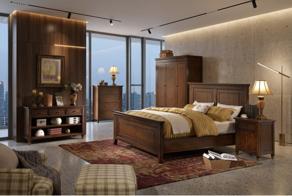 Conception de lit. Les lits doubles d'hôtel. Lits de mariage. Chambre de sommeil. Lit en bois de luxe.