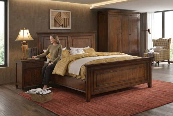 Ensemble de meubles de chambre à coucher design comprenant 5 pièces : lit, table de chevet, armoire neuve.
