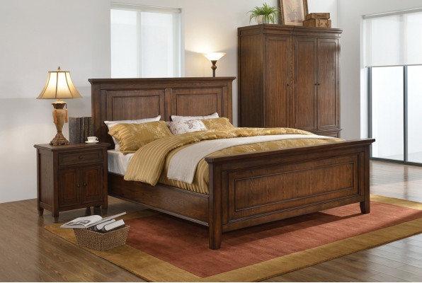 Ensemble de meubles de chambre à coucher design comprenant 5 pièces : lit, table de chevet, armoire neuve.