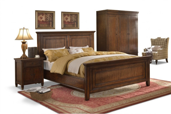 Ensemble de meubles de chambre à coucher design comprenant 5 pièces : lit, table de chevet, armoire neuve.