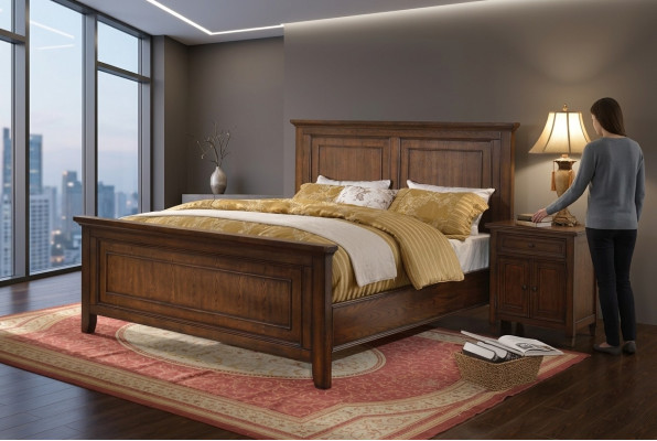 Chambre 3 pièces Tables de chevet Ensemble Conception Lit de luxe Lit en bois Lit double neuf