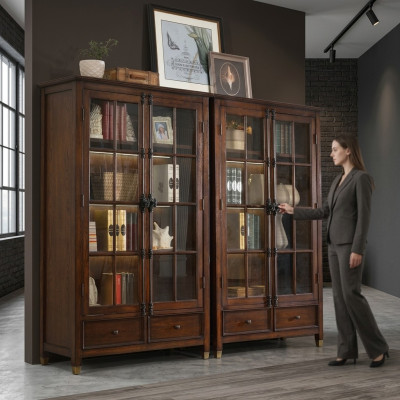Ensemble de 2 vitrines pour commode, vitrines en verre, armoire en verre, meuble vitrine en bois