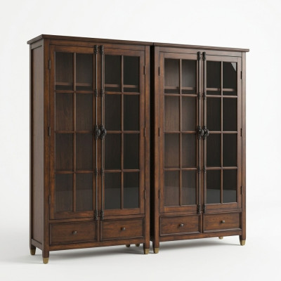 Ensemble de 2 vitrines pour commode, vitrines en verre, armoire en verre, meuble vitrine en bois