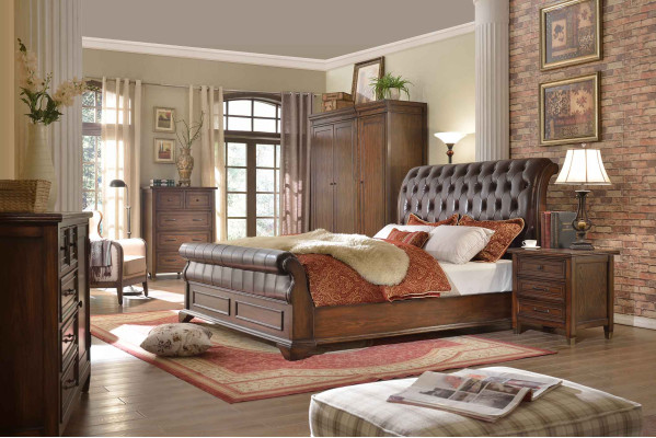 Ensemble de chambre à coucher 6 pièces (Lit + 2x Table de chevet + 2x Armoire + Commode)
