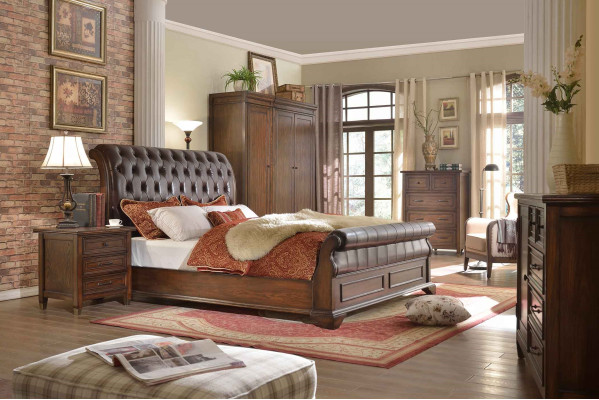Chambre Lit Tables de chevet 3 pièces Ensemble Lits de luxe Bois Lit double neuf