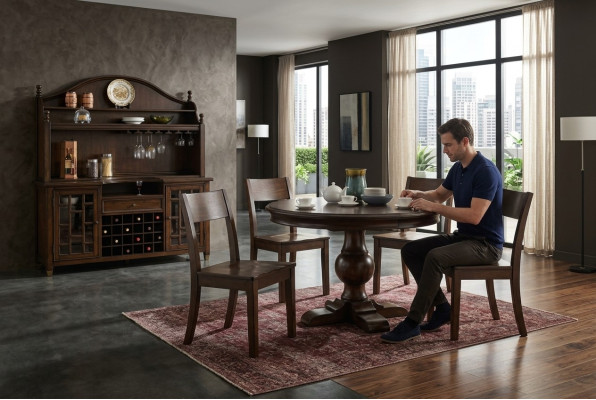 Ensemble de 5 pièces avec table ronde et 4 chaises en bois pour la salle à manger.