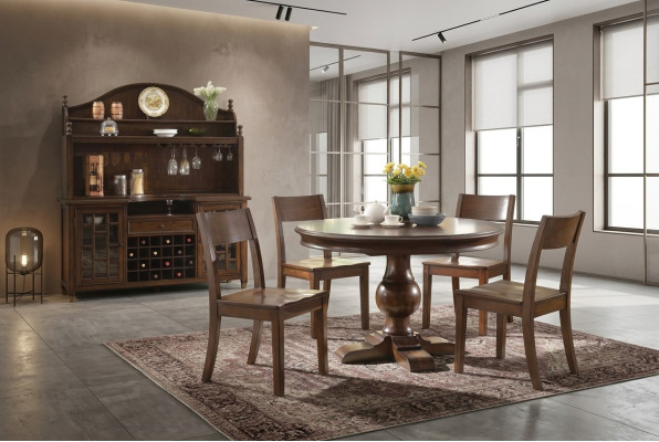 Ensemble de 5 pièces avec table ronde et 4 chaises en bois pour la salle à manger.
