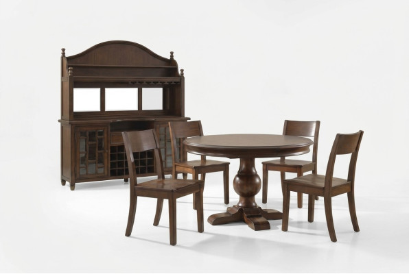 Ensemble de 5 pièces avec table ronde et 4 chaises en bois pour la salle à manger.