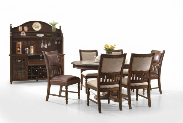 Ensemble de salle à manger en bois pour salon avec table et ensemble de 6 chaises rembourrées 7 pièces.