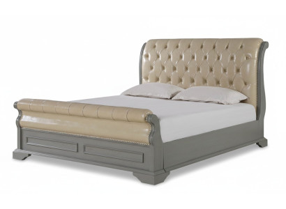 Lit double Chesterfield Design Gris 180x200 Lits Lit Mobilier en cuir Rembourrage