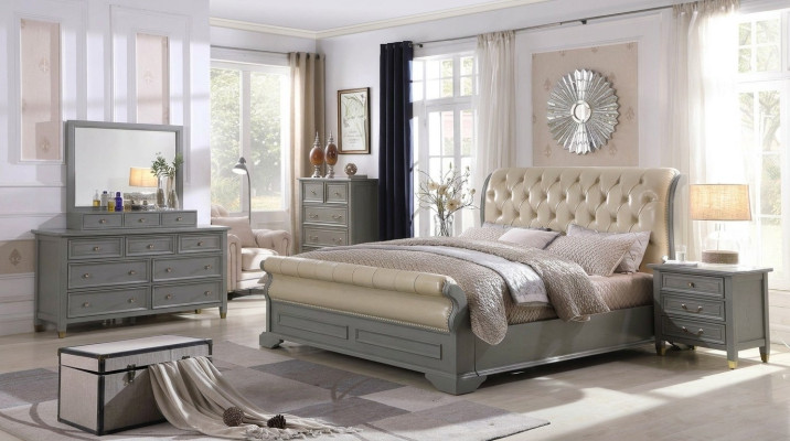 Ensemble de chambre à coucher - Mobilier en bois de luxe design, lit 180x200cm, 2 tables de chevet, 3 pièces.