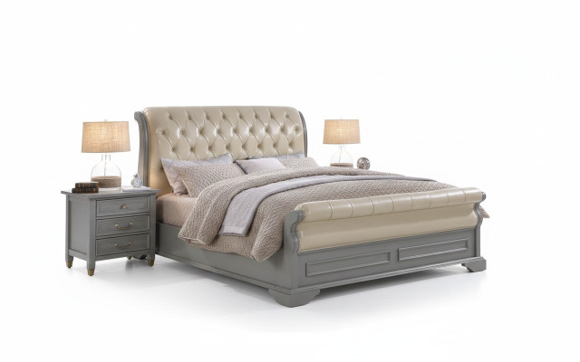 Ensemble de chambre à coucher - Mobilier en bois de luxe design, lit 180x200cm, 2 tables de chevet, 3 pièces.