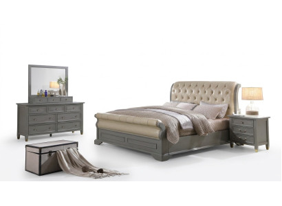 Conception de rembourrage de lit de luxe en bois pour lits doubles d'hôtel avec chambre pour sommeil de mariage en cuir gris.