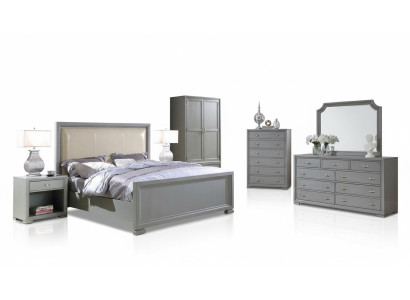 Lit Table de chevet Commode 6 pièces Ensemble de chambre Design Moderne de Luxe