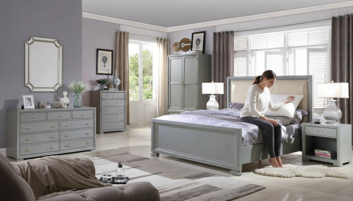 Lit 2x Table de chevet 3 pcs. Ensemble de chambre à coucher Lits Meubles Chesterfield 180x200cm