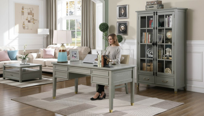 Ensemble de mobilier de bureau pour maison de campagne Bureau Chaise Armoire étagère Table 3 pièces.