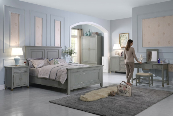 Chambre Tables de chevet 3 pièces Ensemble Design Lit de luxe Bois Lit double Nouveaux meubles