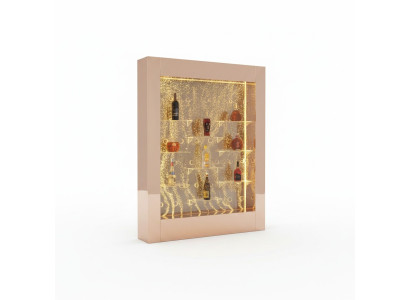 Mur d'eau avec étagère de bar, colonne d'eau, comptoir étagères éclairé par un designer