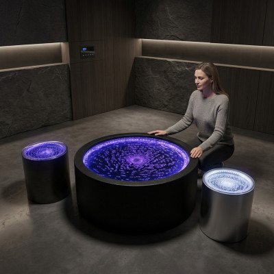 Table d'appoint LED ronde Mur d'eau Comptoir de bar Étagère Meuble Illuminé