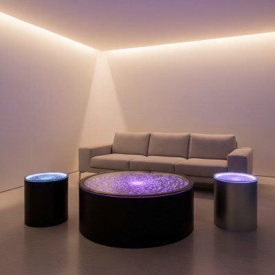 Table d'appoint LED ronde Mur d'eau Comptoir de bar Étagère Meuble Illuminé