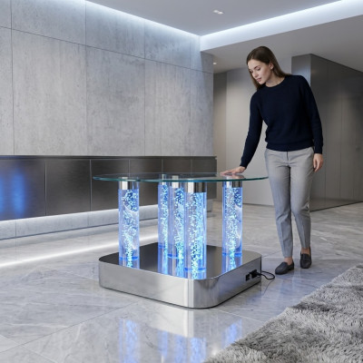 Table de café design de colonne d'eau tables de canapé à colonne d'eau LED