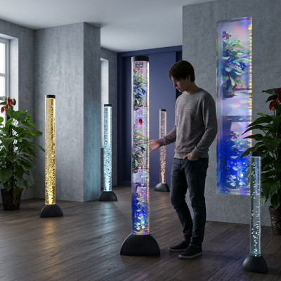 Colonne d'eau à LED de 120 cm avec éclairage, décoration de poissons transparents, lampe sur pied