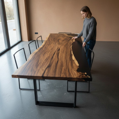 Table à manger en résine époxy Meubles en bois massif Table en époxy en cascade