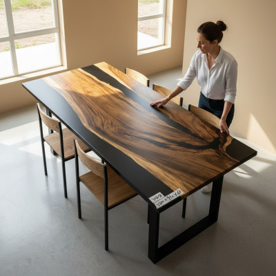 Conception de luxe Table à manger en résine époxy Table de rivière Tables en bois massif