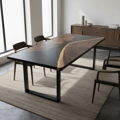 Table de rivière de luxe Table à manger en résine époxy Tables massives 150x80 cm Authentique
