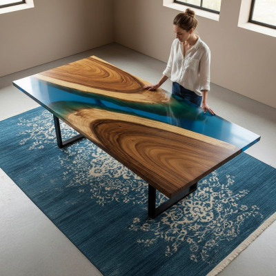 Meubles de luxe Table à manger Rivière Bois massif Table rivière Tables en résine époxy solide