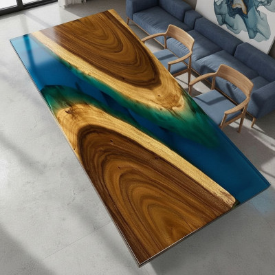 Meubles de luxe Table à manger Rivière Bois massif Table rivière Tables en résine époxy solide