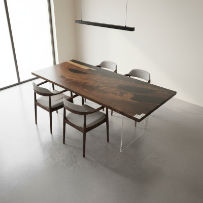 Table à manger Table rivière noire Table en bois massif Table rivière 221x91cm Tables
