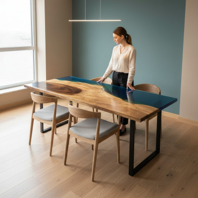 Table à manger Eau de mer Rivière Bois véritable Table de rivière 181x81cm Tables