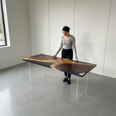 Table à manger Table Résine époxy Massif Tables 201x81 cm Table de rivière Bois véritable