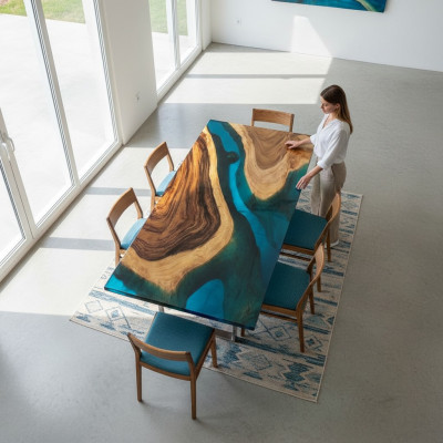Table Table à manger Tables Résine Epoxy Mobilier Design Solide 140x71 Authentique