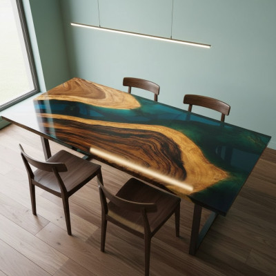 Table Table à manger Tables Résine Epoxy Mobilier Design Solide 140x71 Authentique